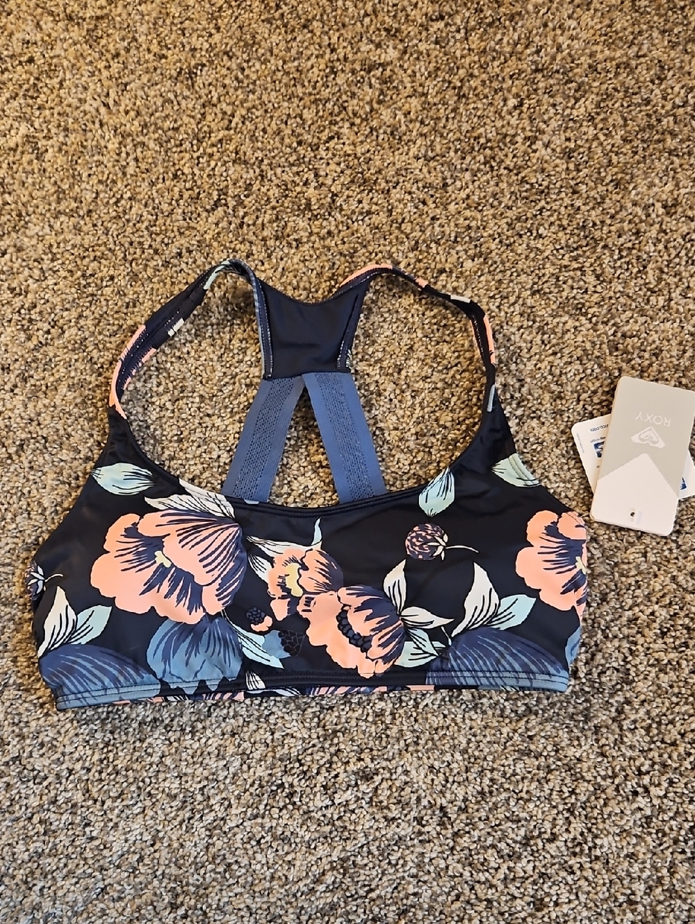 Roxy Navy Floral Racerback Swim Top